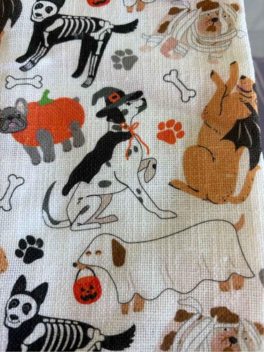 MAKERY Halloween Dog Tea Towels Set of 2 Cotton Kitchen Towels Ghosts Skeletons